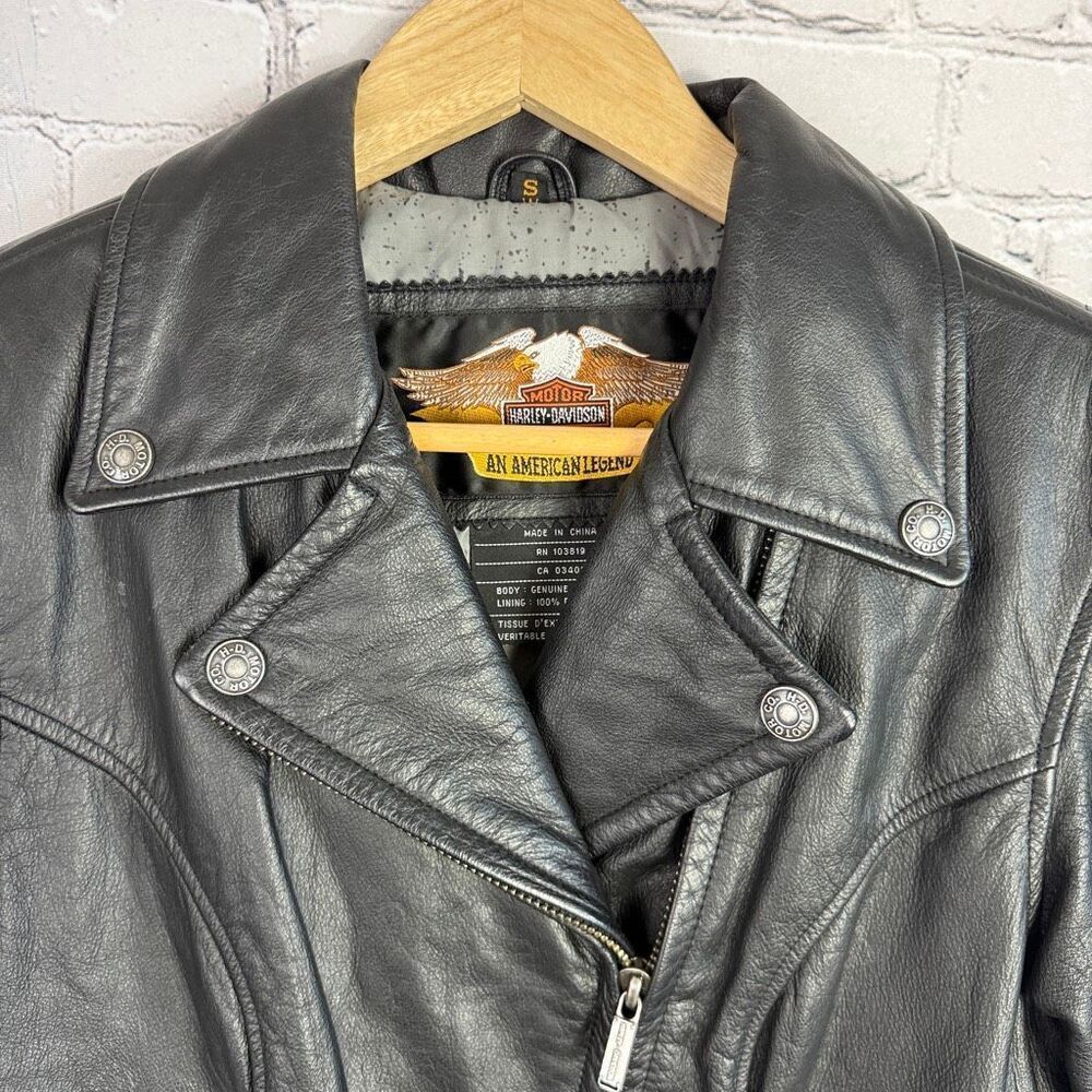 Harley Davidson Womens Leather Motorcycle Jacket Rare Metal Logo Detailing Size - Picture 3 of 13